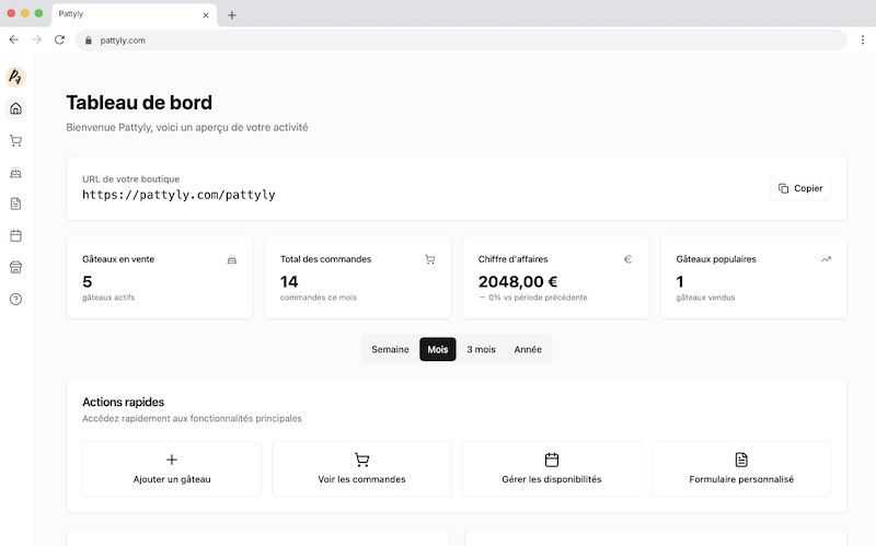 Dashboard principal de la plateforme