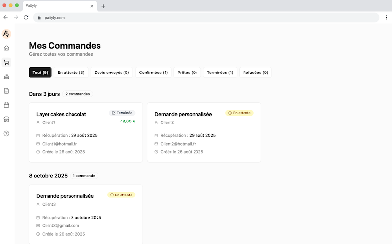 Interface de gestion des commandes