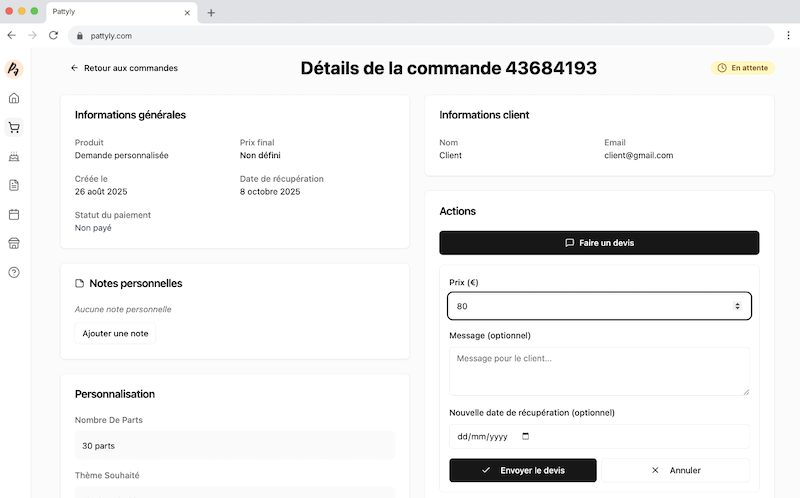 Interface de devis et devis